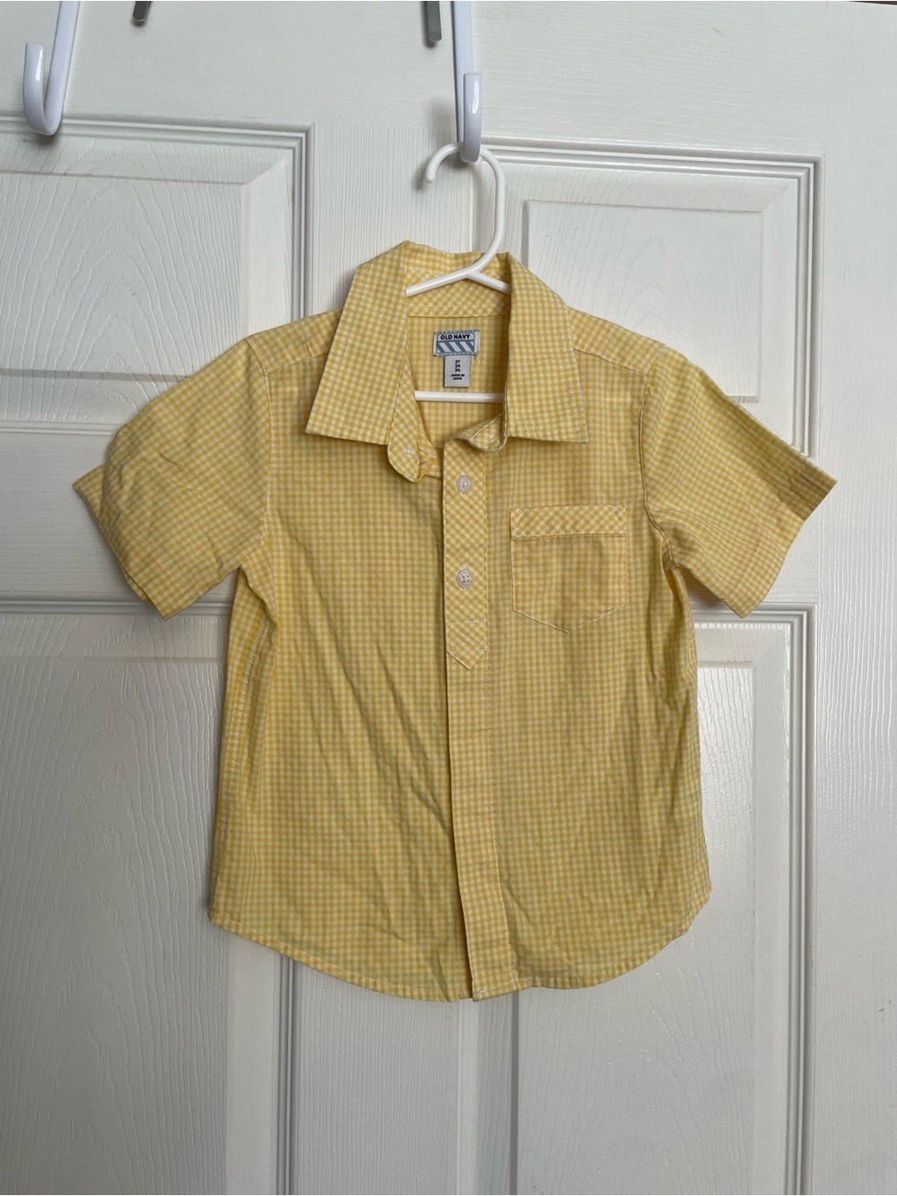 Old Navy 3T Classic Yellow Gingham Short-Sleeve Shirt for Kids